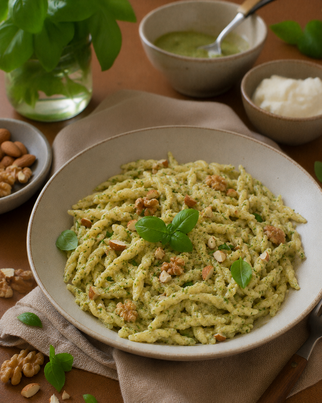 Trofie VS22 Manuales con Pesto Liviano de Albahaca, Nueces y Almendras