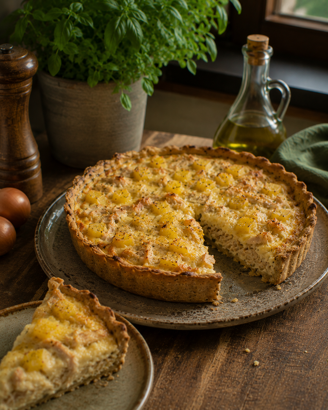 Tarta Polémica VS22 De Pollo, Ananá Asado Y Queso Suave