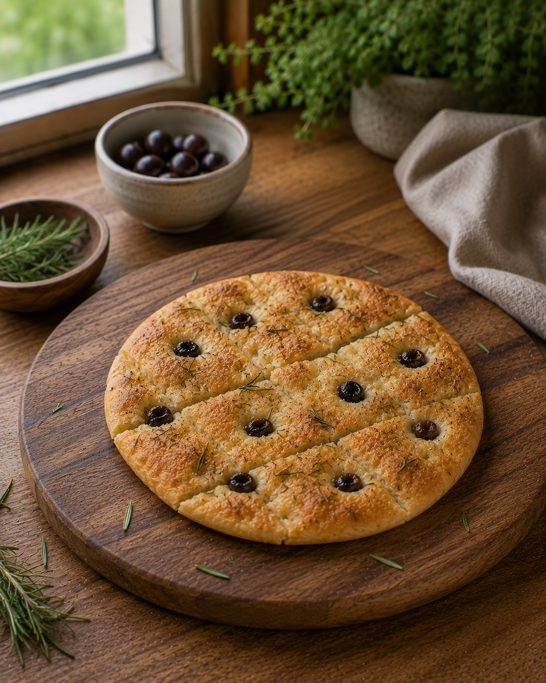 Focaccia VS22 de Romero y Aceitunas Medidas